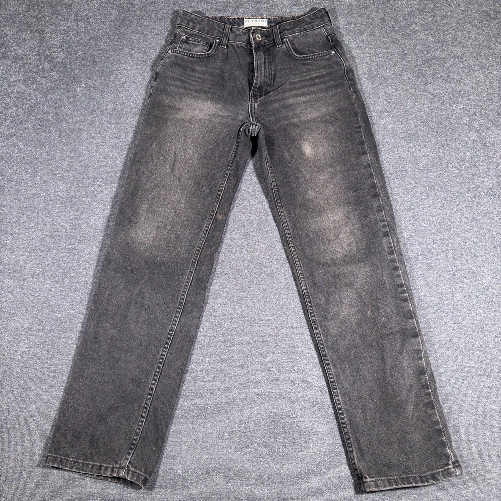Free People Straight Leg Jeans in Distressed Charcoal